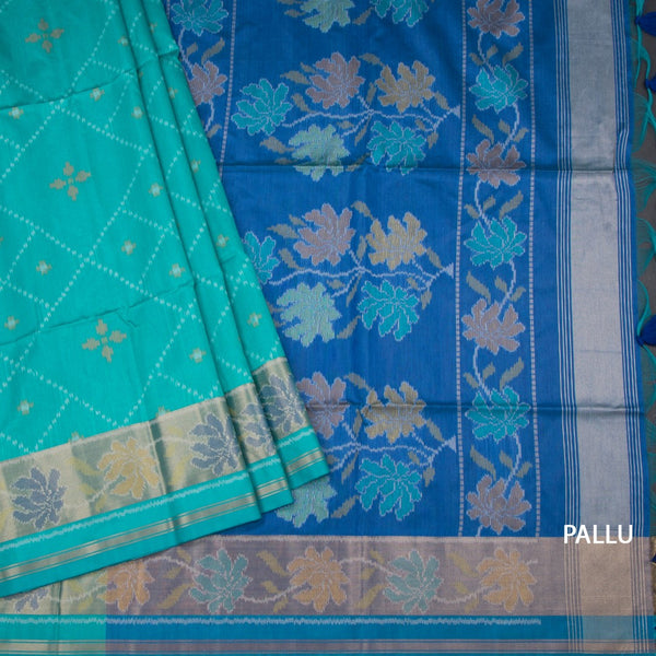 Raw Silk Rama Blue Printed Saree