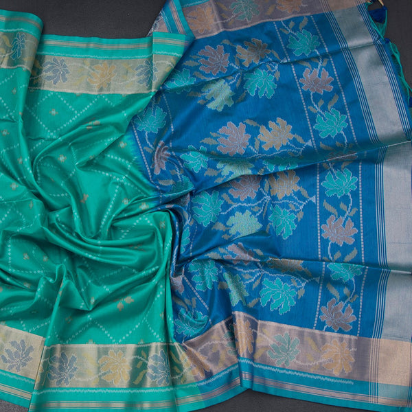 Raw Silk Rama Blue Printed Saree