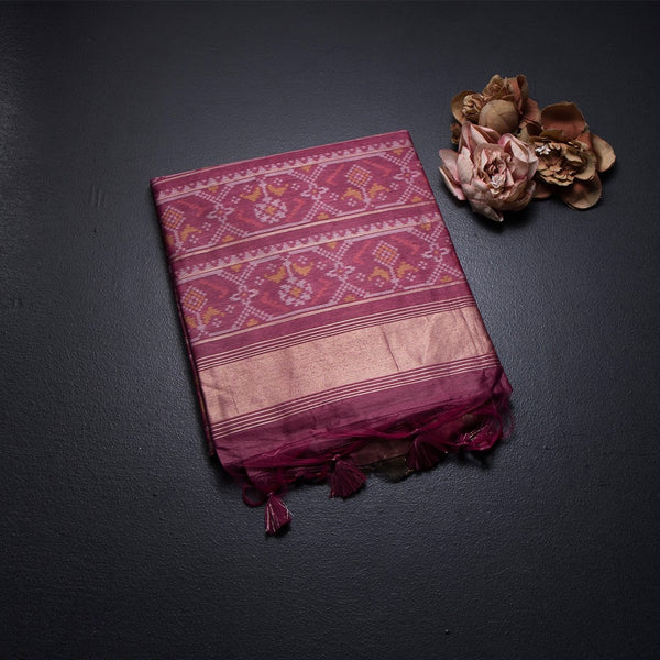 Raw Silk Reddish Pink Printed Saree