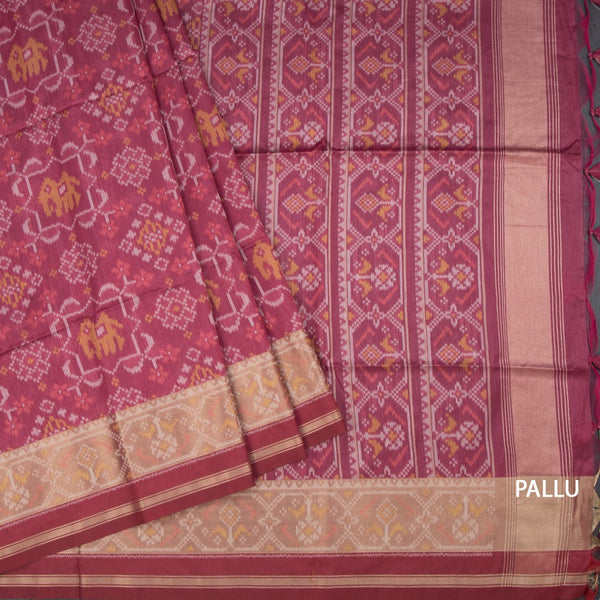 Raw Silk Reddish Pink Printed Saree