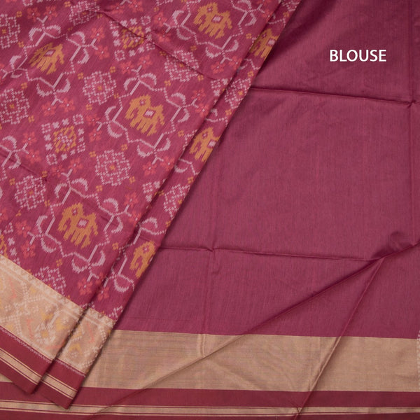 Raw Silk Reddish Pink Printed Saree