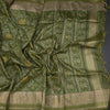 Raw Silk Parrot Green Printed Saree 02