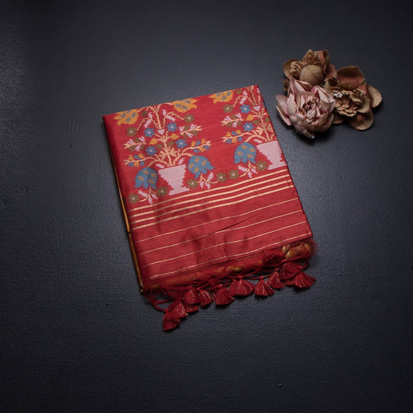 Raw Silk Mango Yellow Thread Work Saree