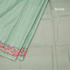 Raw Silk Pista Green Zari Stripes Saree And Floral Thread Border
