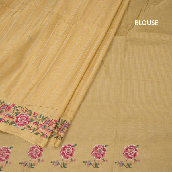 Raw Silk Yellow Zari Stripes Saree And Floral Thread Border
