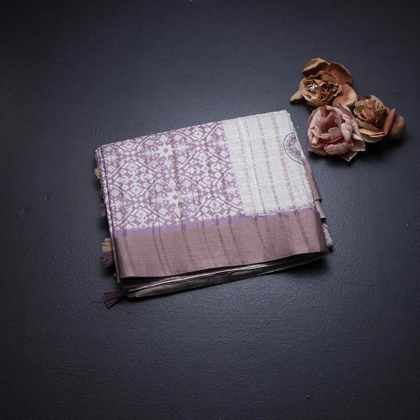 Raw Silk Purple Printed Saree With Zari Border