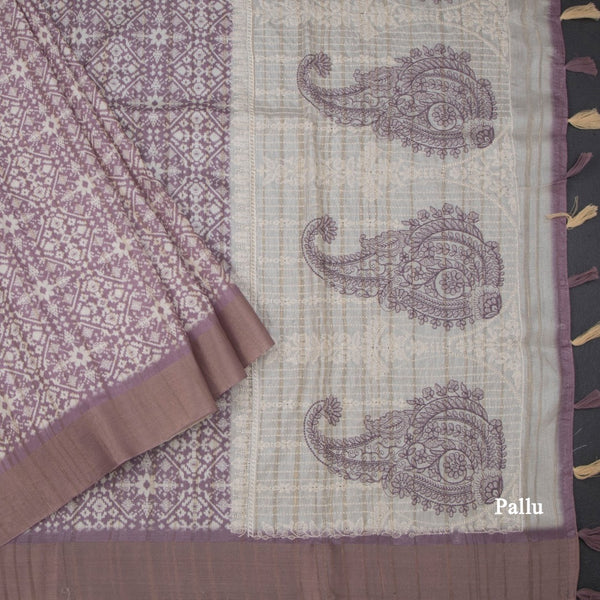 Raw Silk Purple Printed Saree With Zari Border