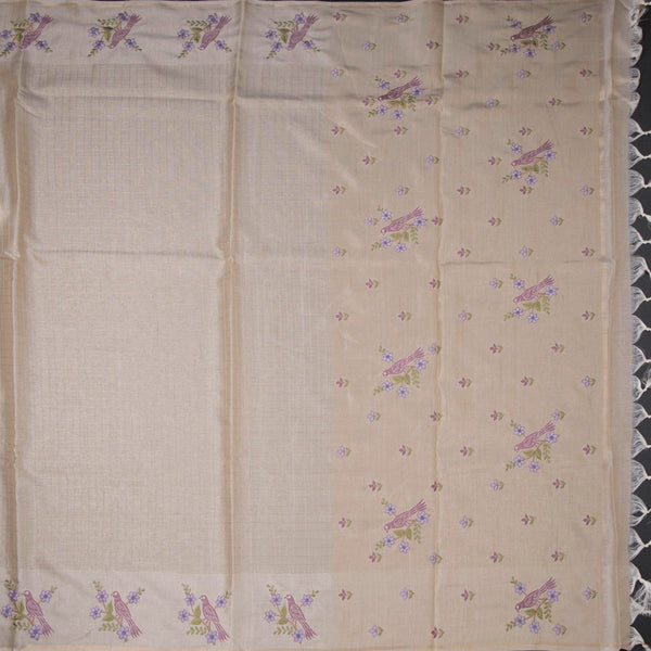 Raw Silk Cream Zari Checked Saree and Thread Border 02