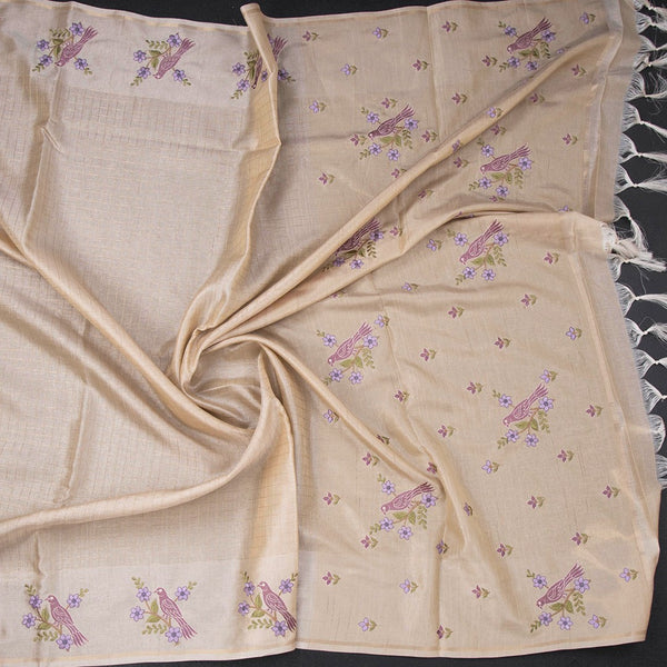 Raw Silk Cream Zari Checked Saree and Thread Border 02