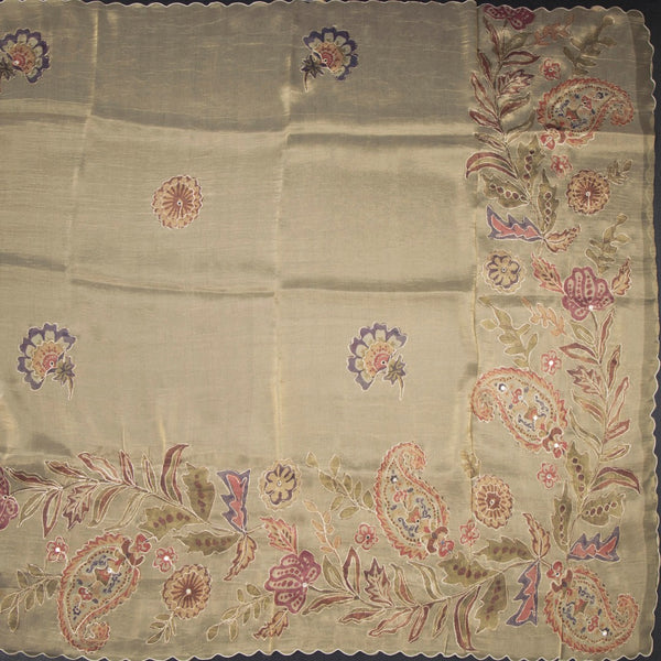 Tissue Gold Zari Thread Work Saree With Mirror Work