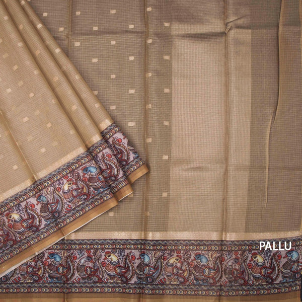 Kota Gold Saree With Zari Buttas And Printed Border