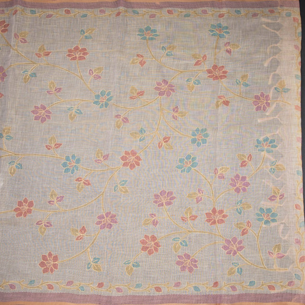 Linen Cream Saree With Painted Zari Thread Work 02