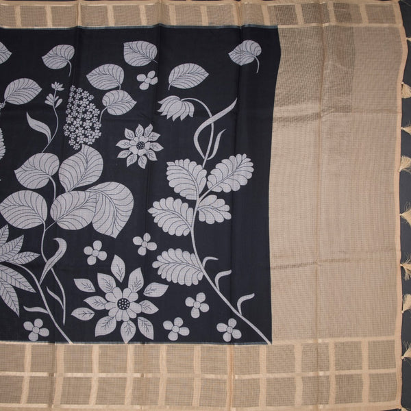 Kota Black Floral Printed Saree And Zari Checked Border 03