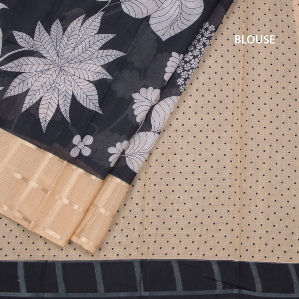 Kota Black Floral Printed Saree And Zari Checked Border 03