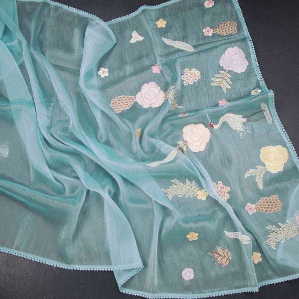 Soft Tissue Sky Blue Thread Work Saree