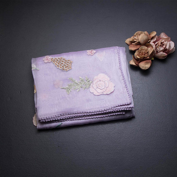 Soft Tissue Lavender Thread Work Saree