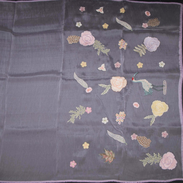 Soft Tissue Lavender Thread Work Saree