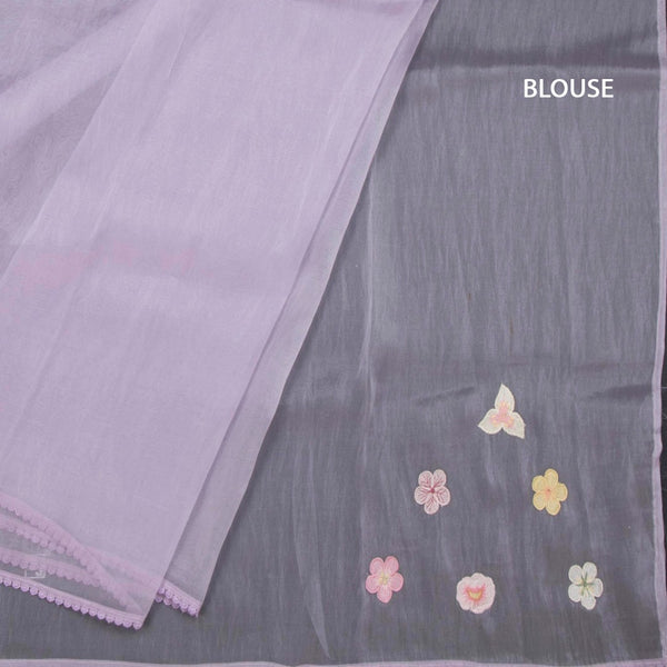 Soft Tissue Lavender Thread Work Saree