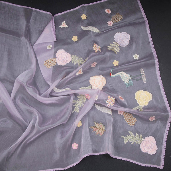 Soft Tissue Lavender Thread Work Saree