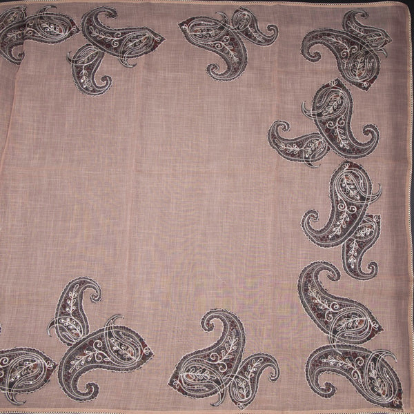 Linen Peach Borderless Thread Work Saree With Paisley Design