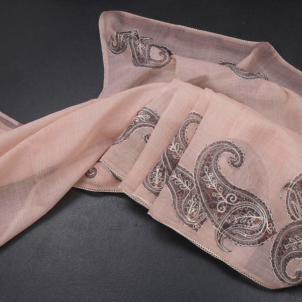 Linen Peach Borderless Thread Work Saree With Paisley Design