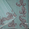 Linen Sea Green Borderless Thread Work Saree With Paisley Design