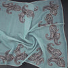 Linen Sea Green Borderless Thread Work Saree With Paisley Design