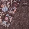 Raw Silk Dark Brown Floral Printed Saree And Thread Cut work Border