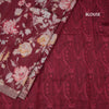 Raw Silk Maroon Floral Printed Saree And Thread Cut work Border