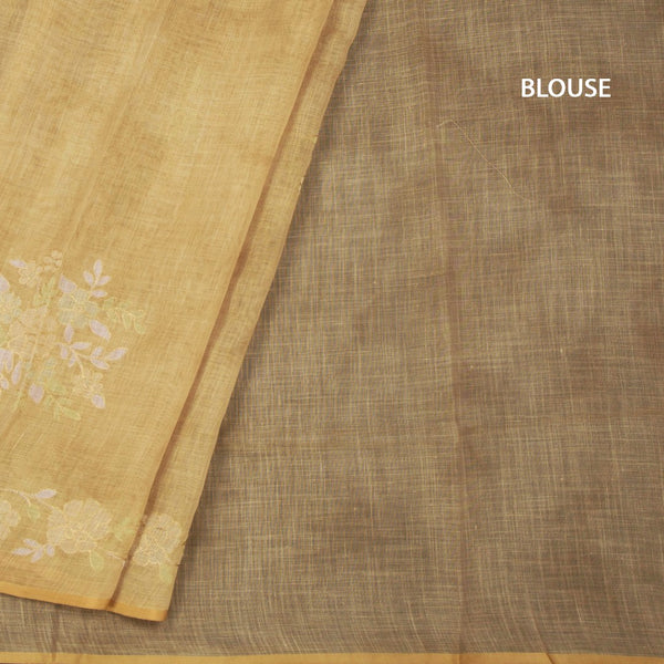 Linen Gold Saree Painted With Zari Thread Work