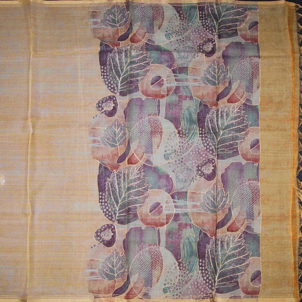 Organza Pastel Orange Printed With Zari Thread Work