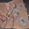 Linen Light Peach Floral Paint With Thread Work Saree