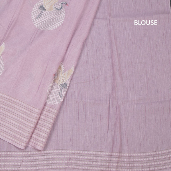 Raw Silk Light Lavender Thread Work Saree In Bird Design
