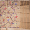 Raw Silk Sandal Floral Printed Saree With Zari Border