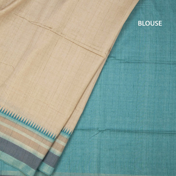 Raw Silk Sandal Plain Saree And Printed Temple Border
