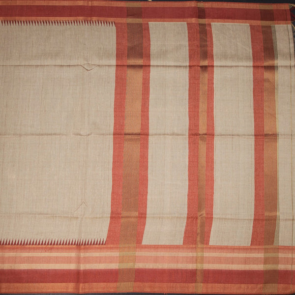 Raw Silk Sandal Plain Saree And Printed Temple Border 02