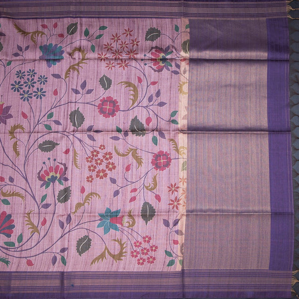 Raw Silk Onion Pink Floral Printed Saree And Zari Border