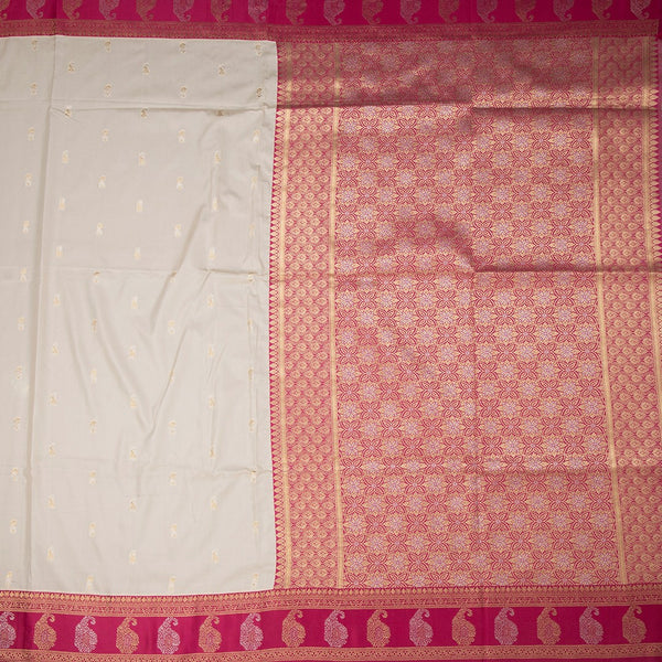 Art Silk Cream Saree With Zari Buttas And Mango Border