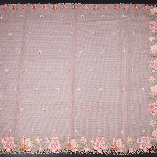 Kota Peach Floral Thread Work Saree And Cut Work Border