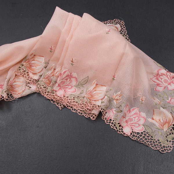 Kota Peach Floral Thread Work Saree And Cut Work Border