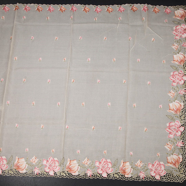 Kota Cream Floral Thread Work Saree And Cut Work Border