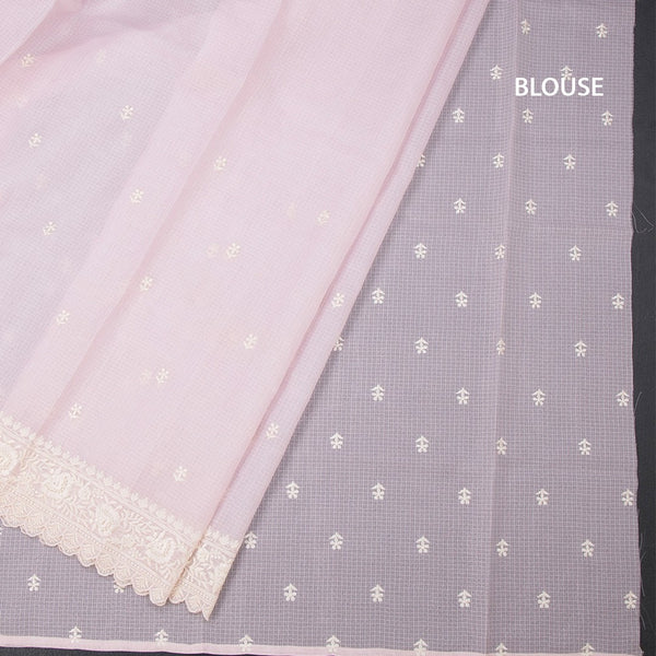 Kota Light Pink Floral Thread Work Saree 02