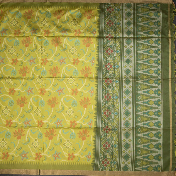 Raw Silk Lime Green Printed Saree