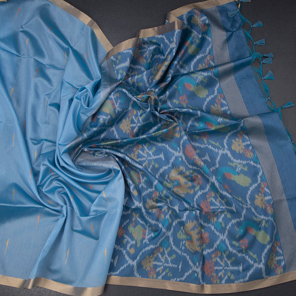 Raw Silk Sky Blue Saree With Malli Moggu Design And Zari Border