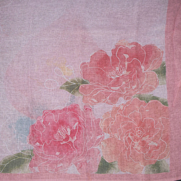 Linen Light Pink Borderless Floral Printed Saree
