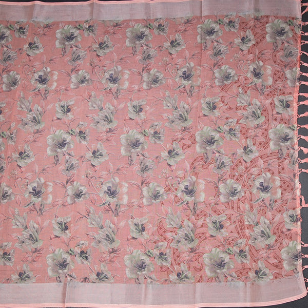 Semi Linen Peach Floral Printed Saree 02