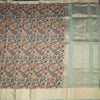 Semi Linen Pista Green Floral Printed Saree 03