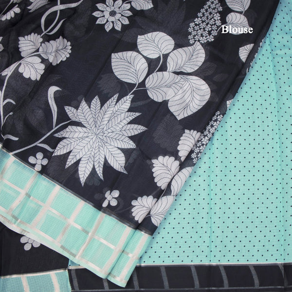 Kota Black Floral Printed Saree And Zari Checked Border 04