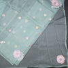 Soft Tissue Pista Green Floral Thread Work Saree