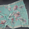 Semi Linen Mint Green Floral Painted With Thread Work Saree